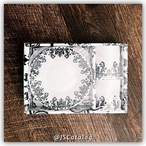 Set of 2 Damask Print Espresso Cups with Saucers NEW - Picture 4 of 6